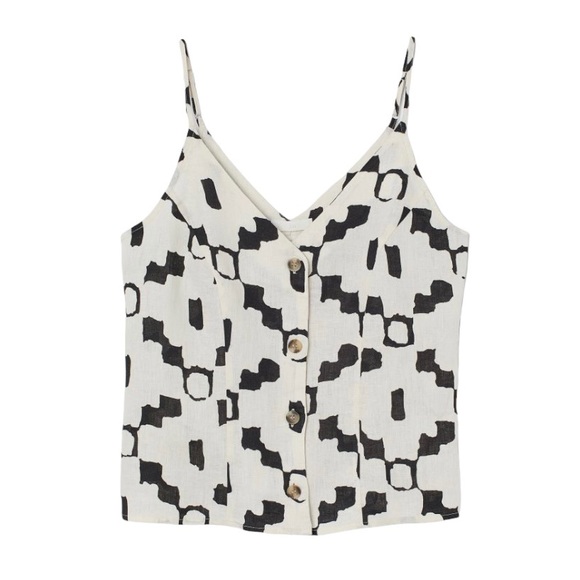 H&M Tops - H&M Patterned Linen Button Front Tank Top